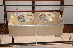 Ozone distribution line in front of fan.